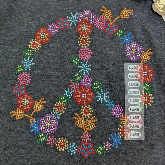 New Signorelli Girl's Long Sleeve Peace Sign Textured Rhinestone Shirt XL (14) - Picture 2 of 3